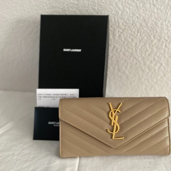 Yves Saint Laurent Handbags - YSL Portefeuille Femme CASSANDRE MATELASSÉ LARGE FLAP (174Y) Wallet - Dark Beige